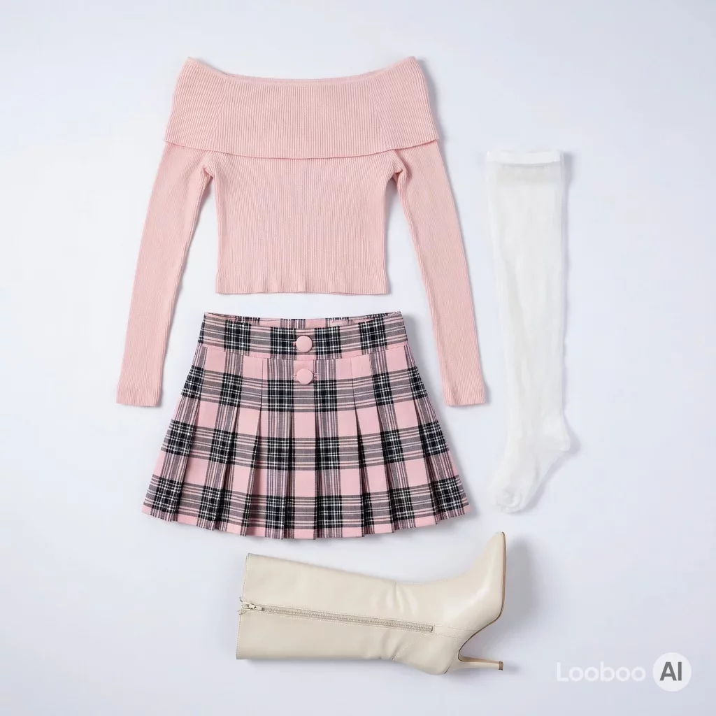 Look coquette de minifalda rosa a cuadros