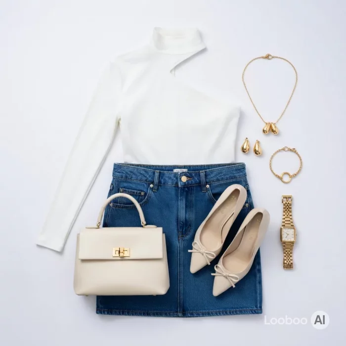 Clean Girl Asymmetric Top and Denim Mini Skirt