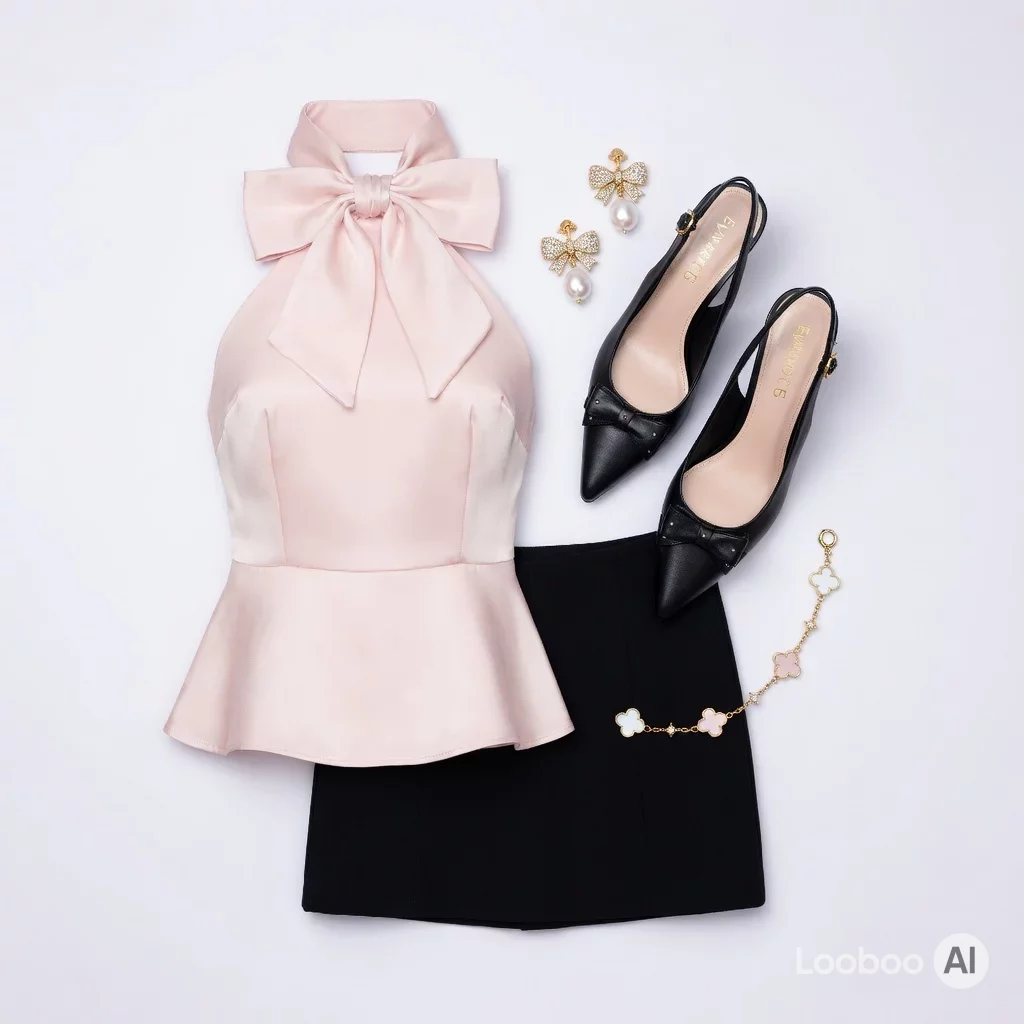 Halter Rosa Blush con Lazo y Mini Negra Sueño Coquette 🎀