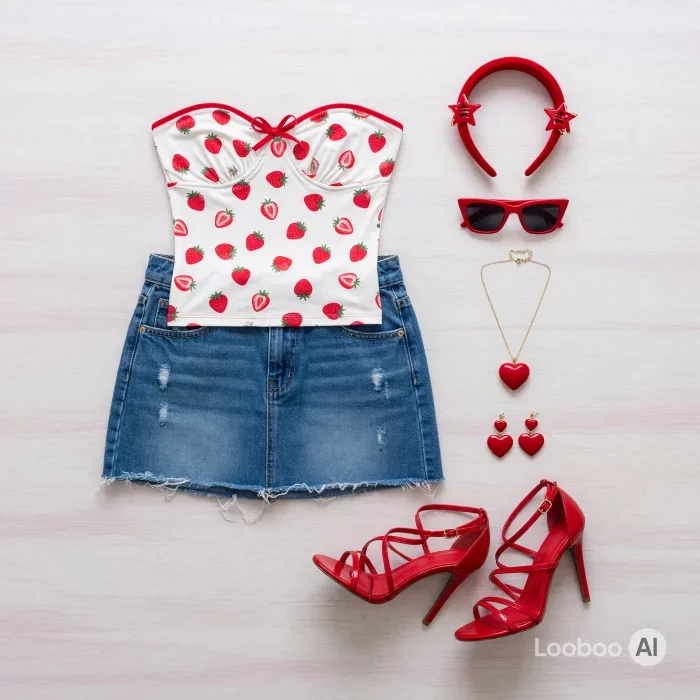 Coquette Strawberry Strapless Date Look