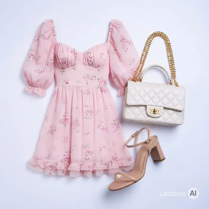 Romantic Pastel Floral Mini Dress Outfit