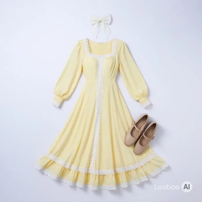 Vestido Maxi de Renda Amarelo Pálido