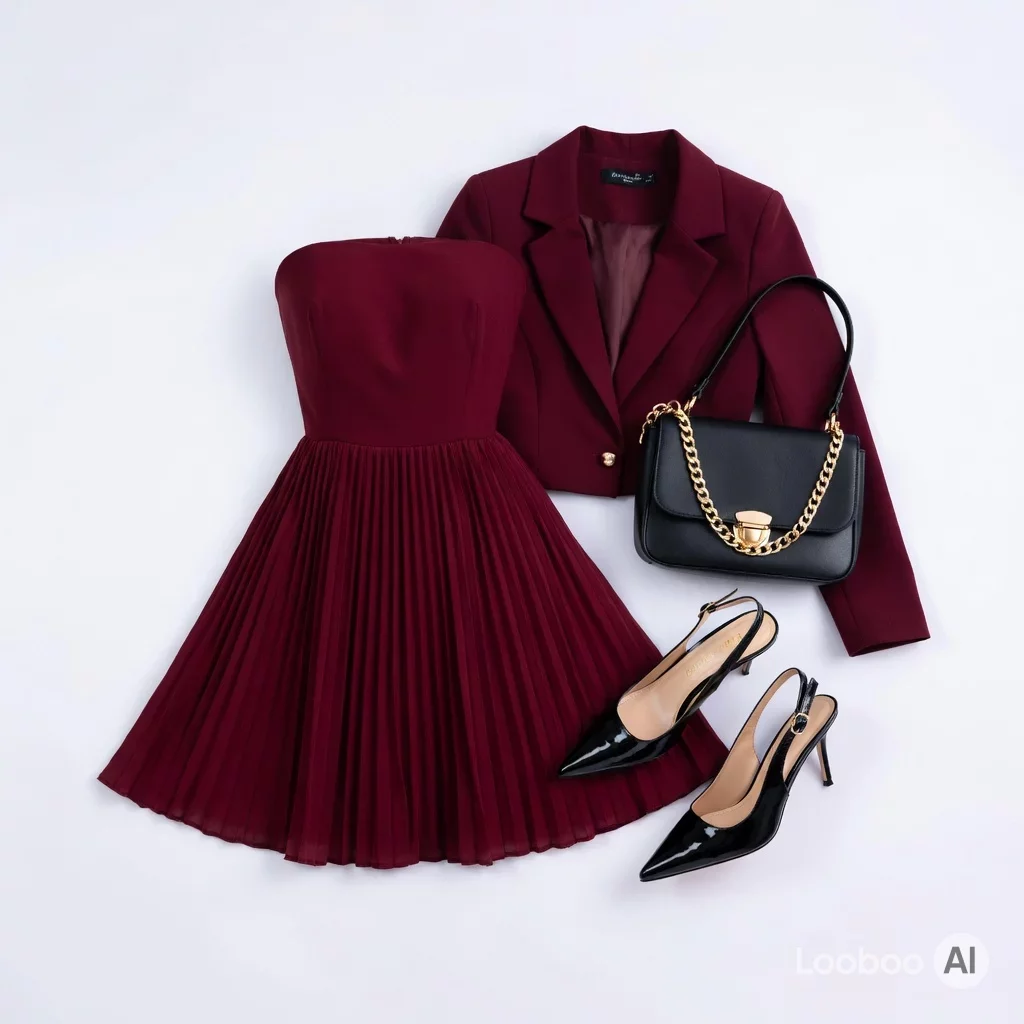 Romance Burdeos: Mini Plisada y Blazer Crop
