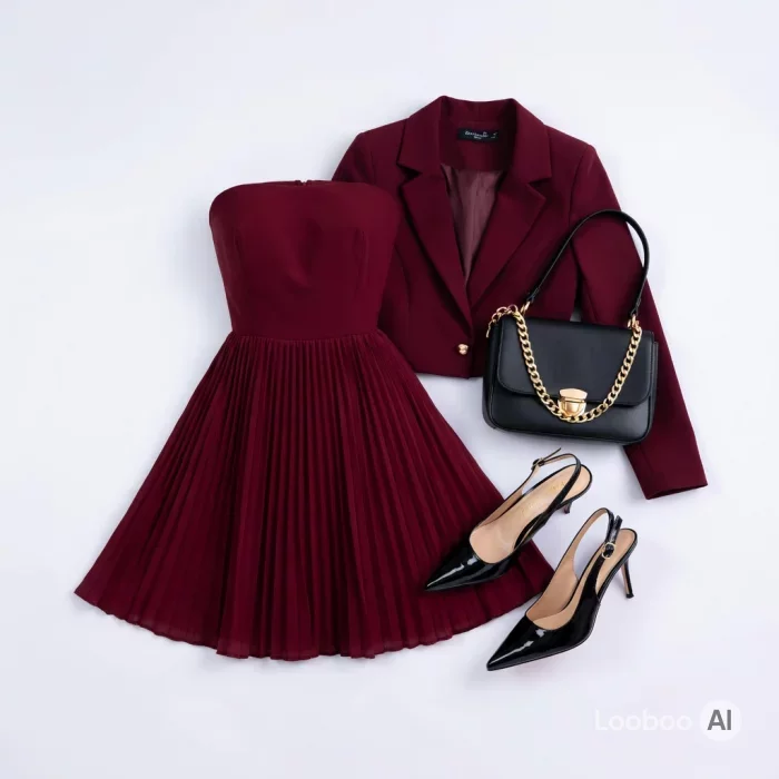 Romance Borgogna: Mini Plissé e Blazer Crop