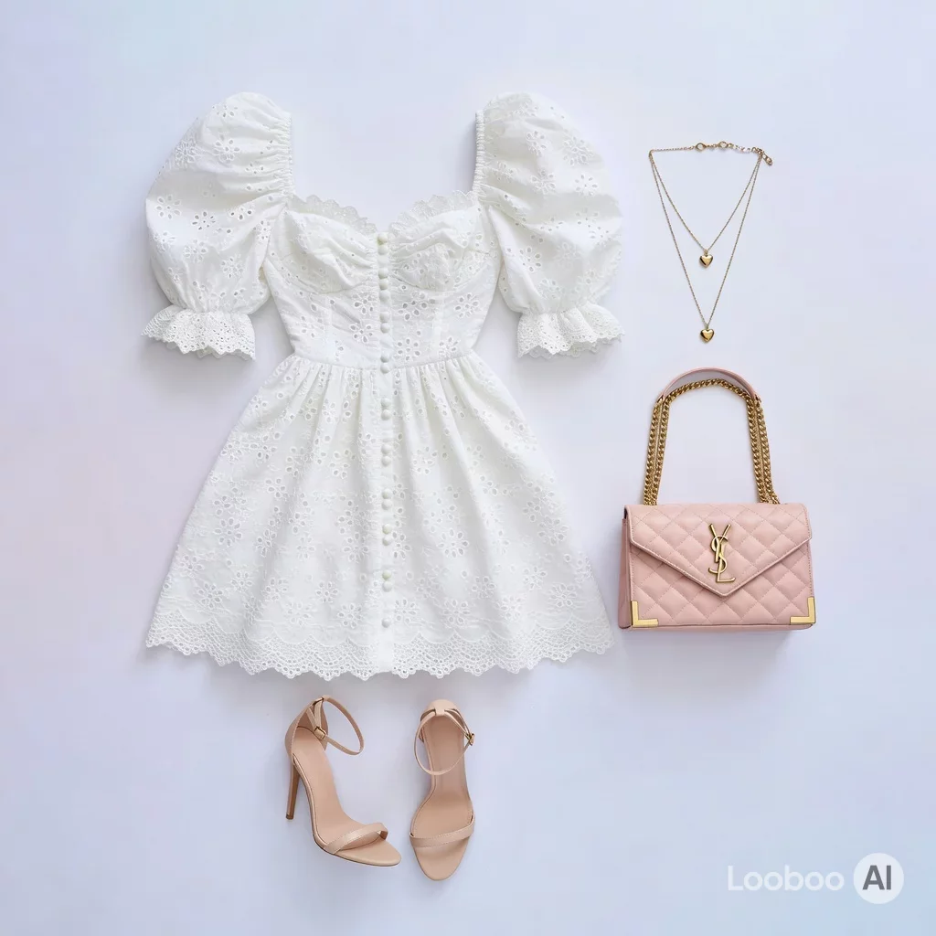 Look Coquette de Vestido Mini em Renda Branca