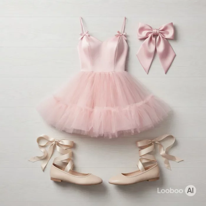 Miniabito in tulle coquette rosa con scarpe da balletto
