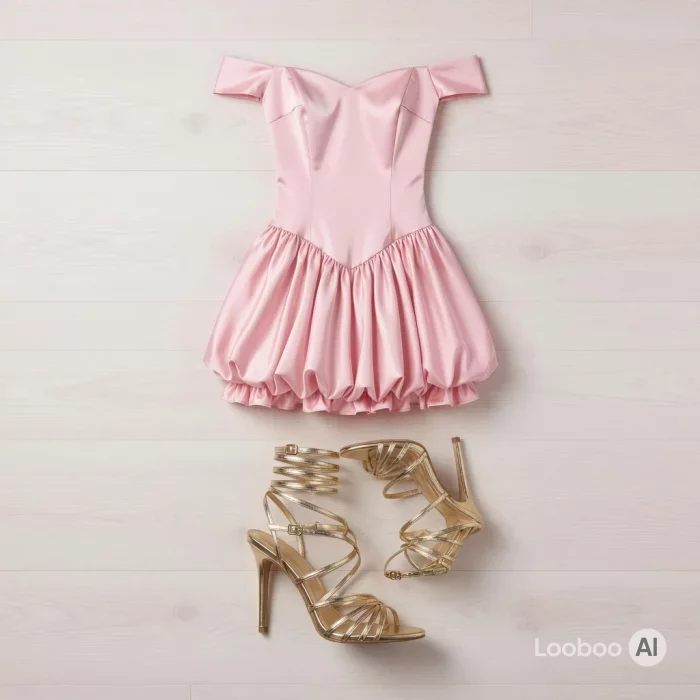 Pink Satin Off-Shoulder Bubble Mini Dress