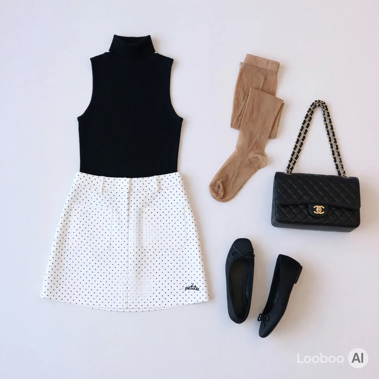 Polka Dot Charm: Black Turtleneck & Mini Skirt Ensemble