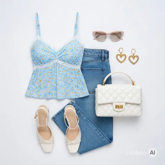 Casual Spring Daisy Top and Light Jeans Look