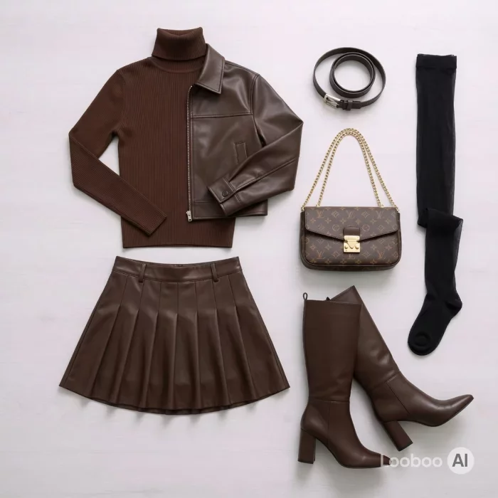 Brown Leather Quiet Luxury Ensemble