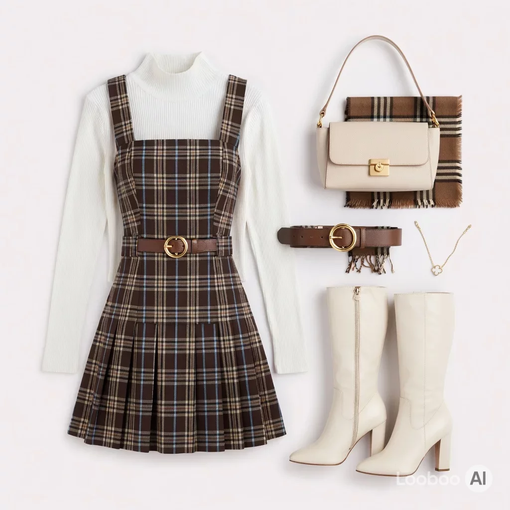 Old Money Plaid Pinafore Layered Look