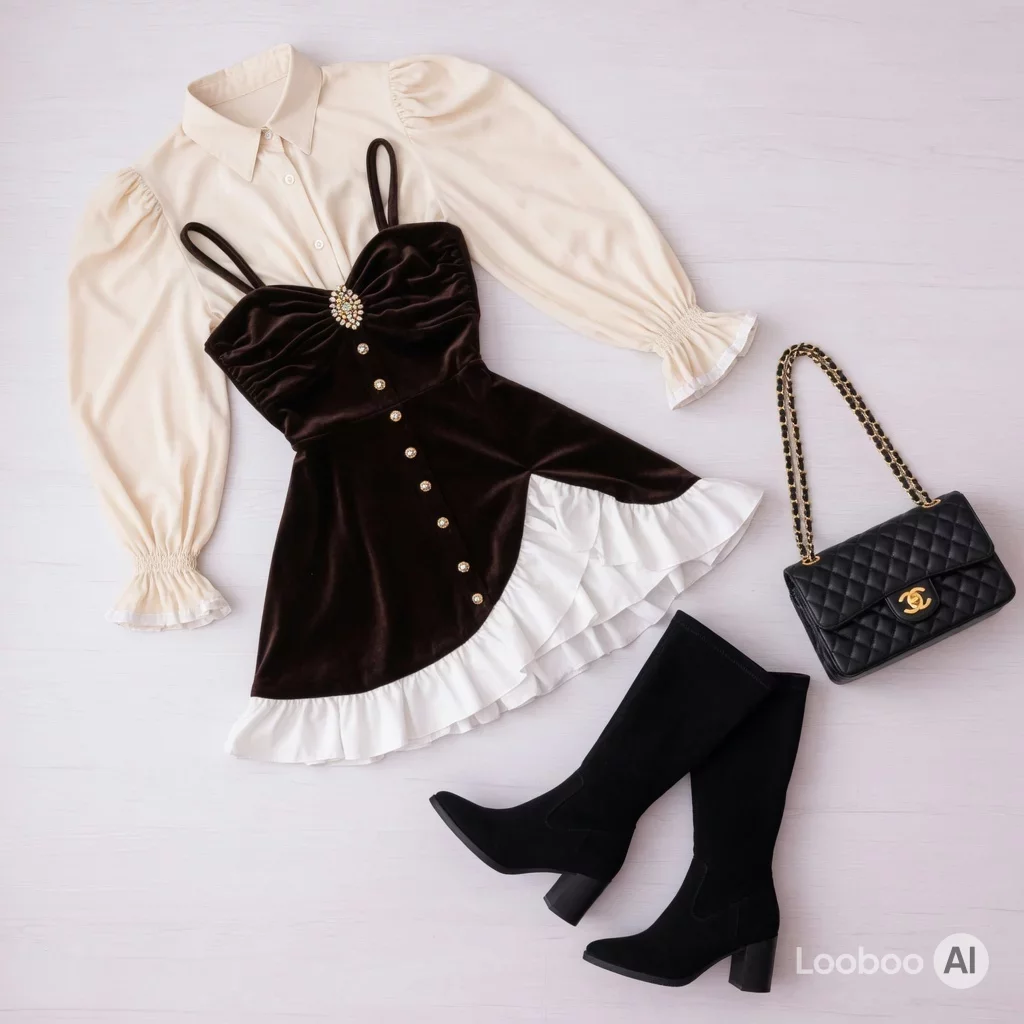 Miniabito romantico in velluto marrone 60