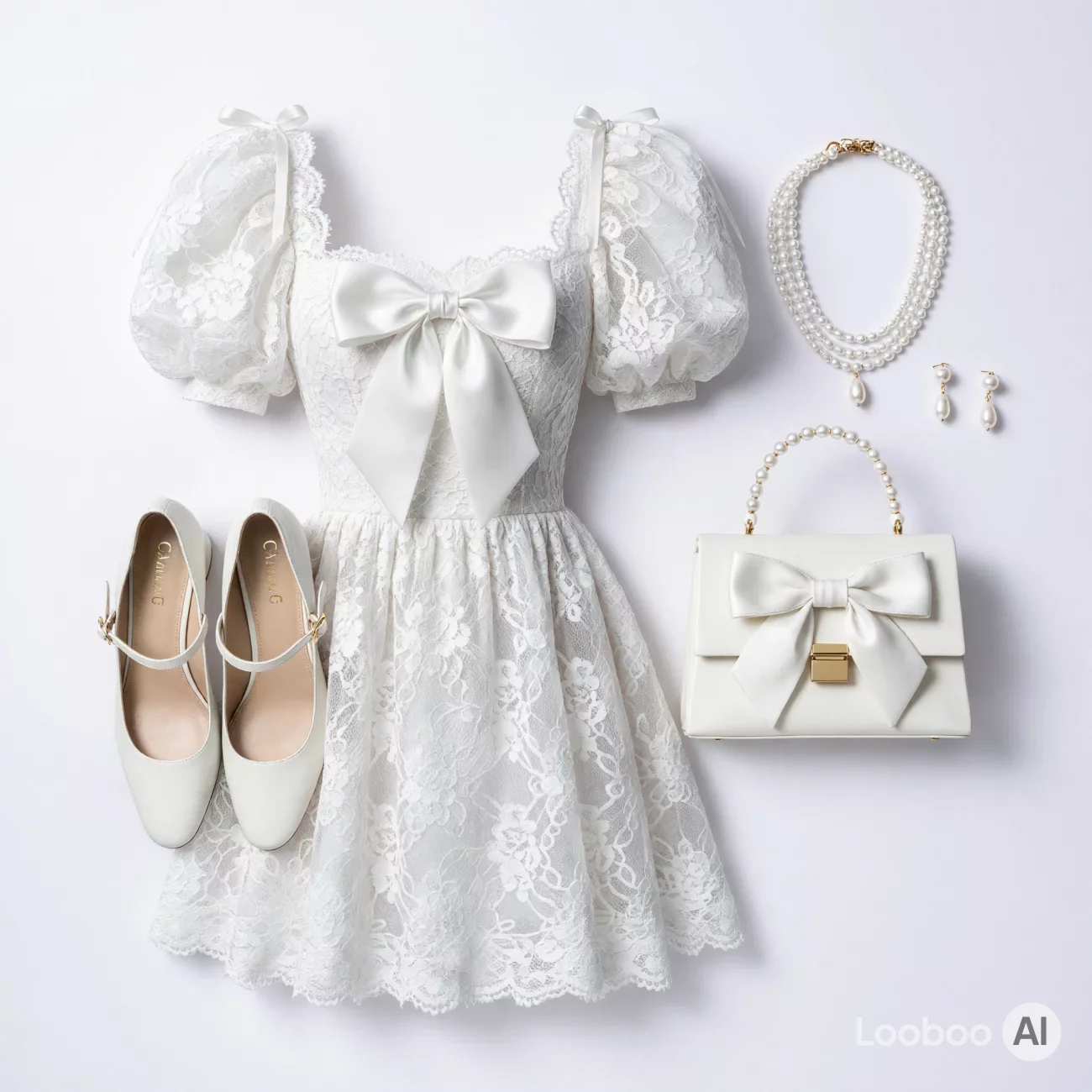 White Lace Coquette Mini Dress Ensemble