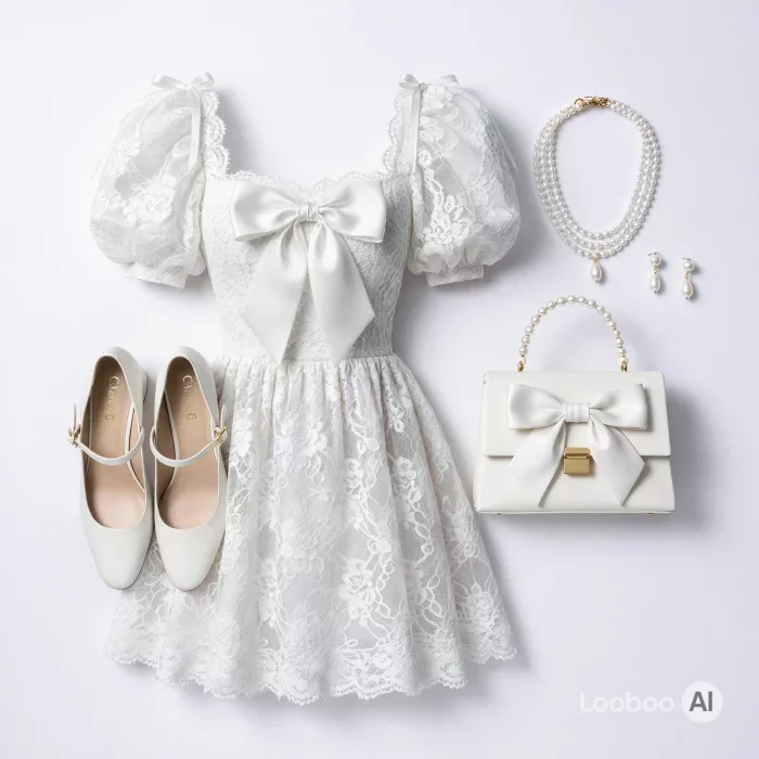White Lace Coquette Mini Dress Ensemble