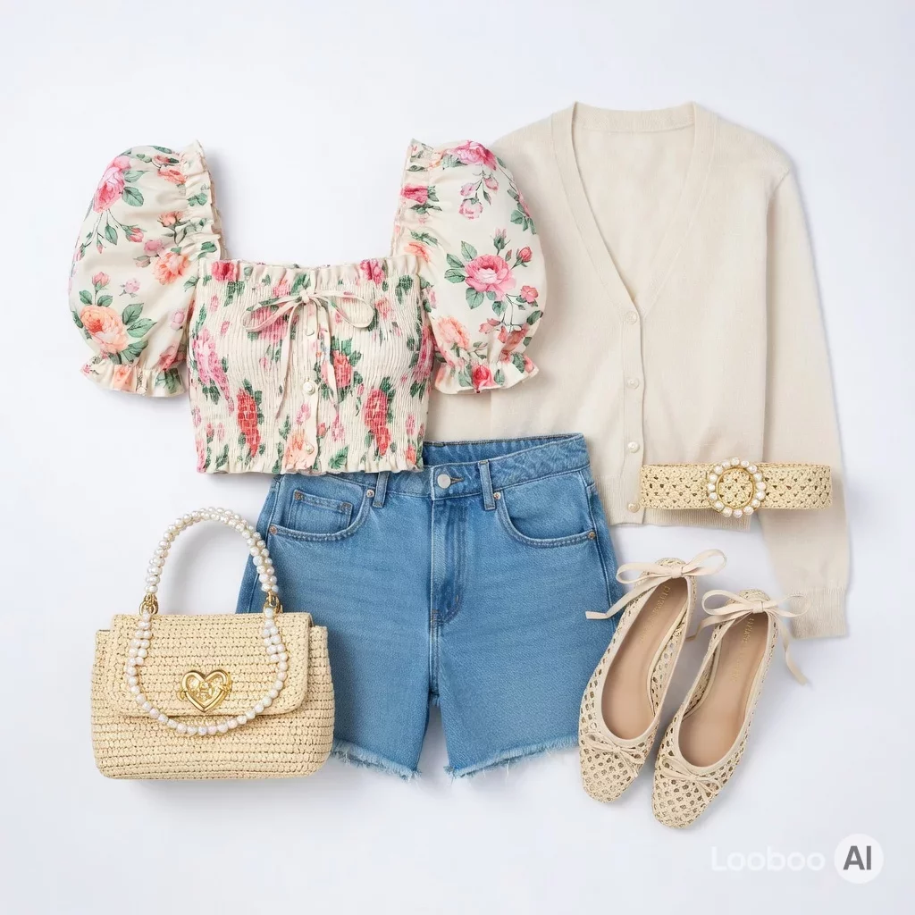 Sweet Floral Coquette Crop & Denim Shorts 💕