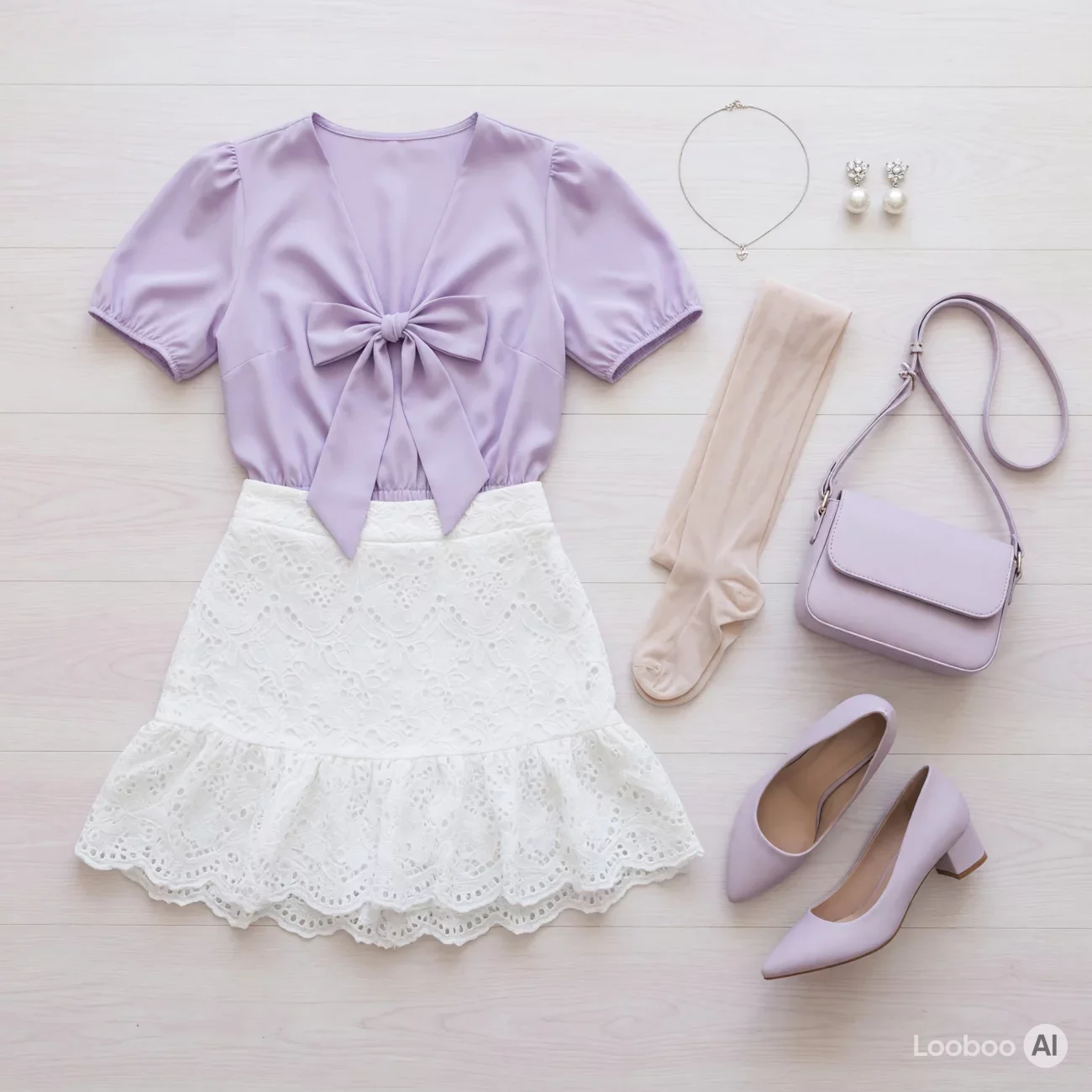 Falda Coquette Lavanda con Lazo y Encaje