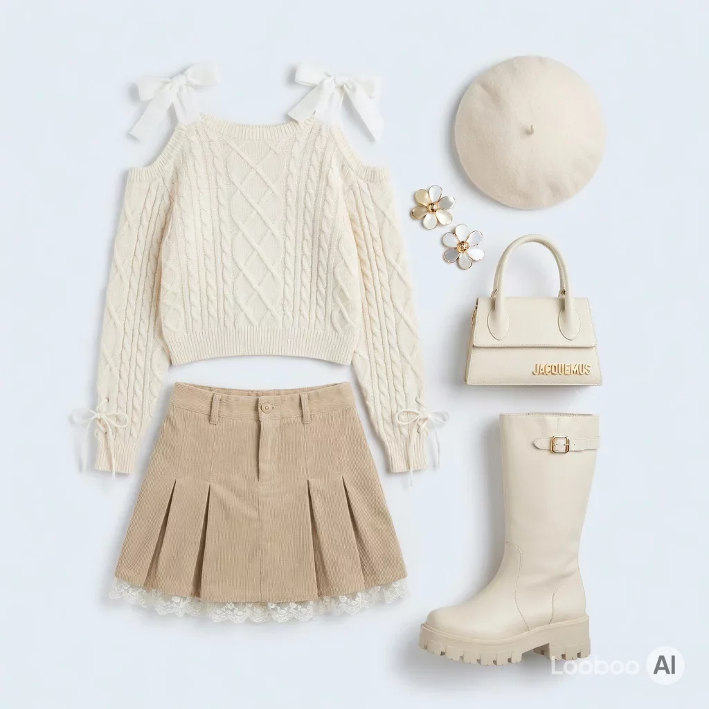 Conjunto Coquette de Tricô Creme