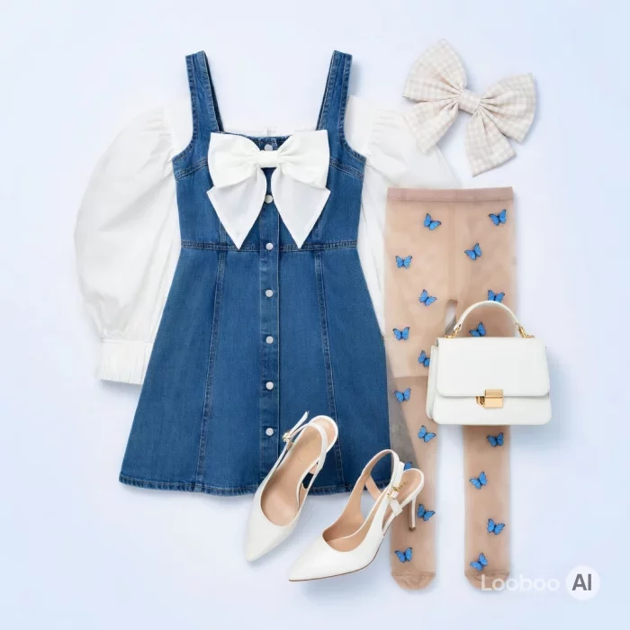 Coquette Blue Denim Bow Mini Dress Look