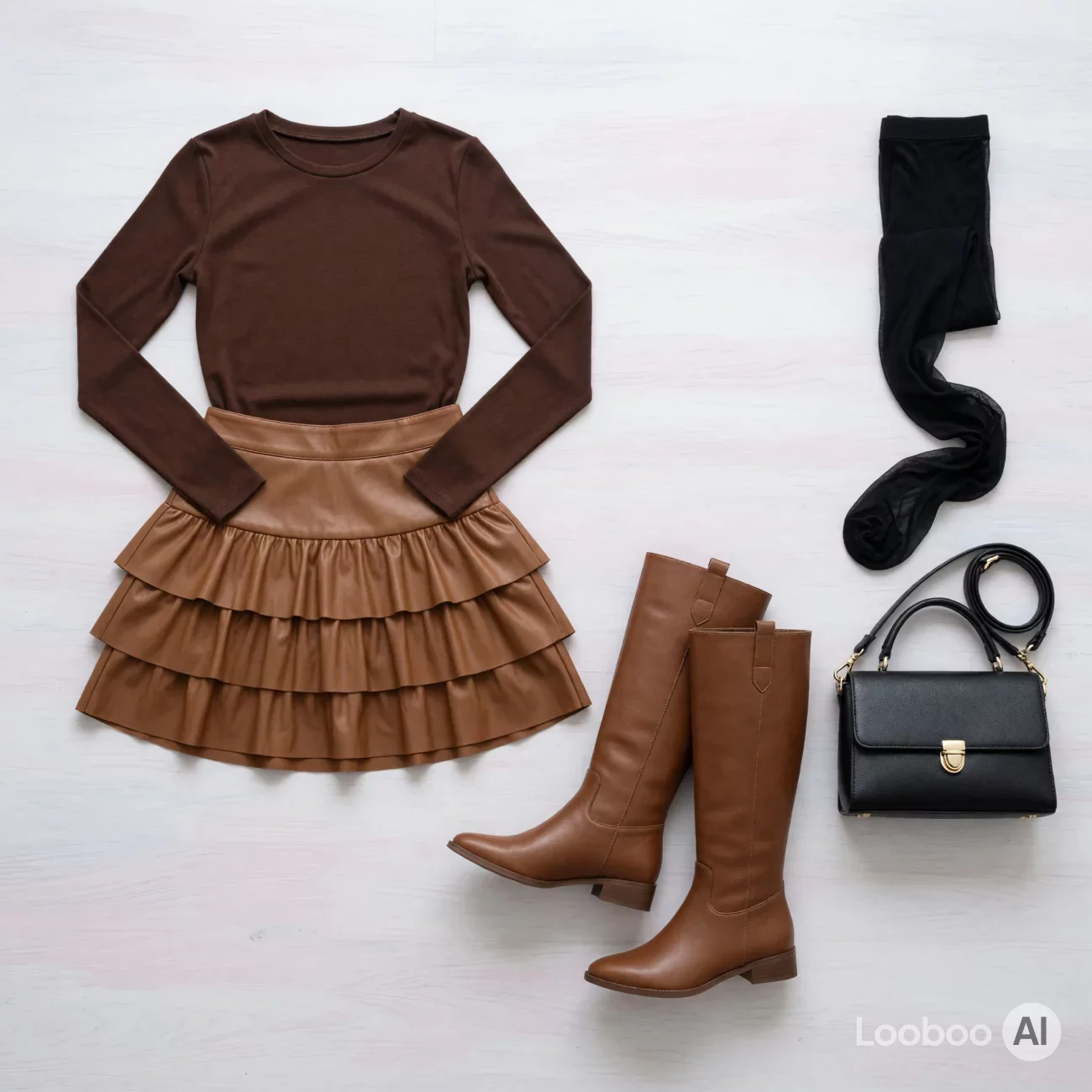 Brown Tiered Ruffle Skirt Ensemble