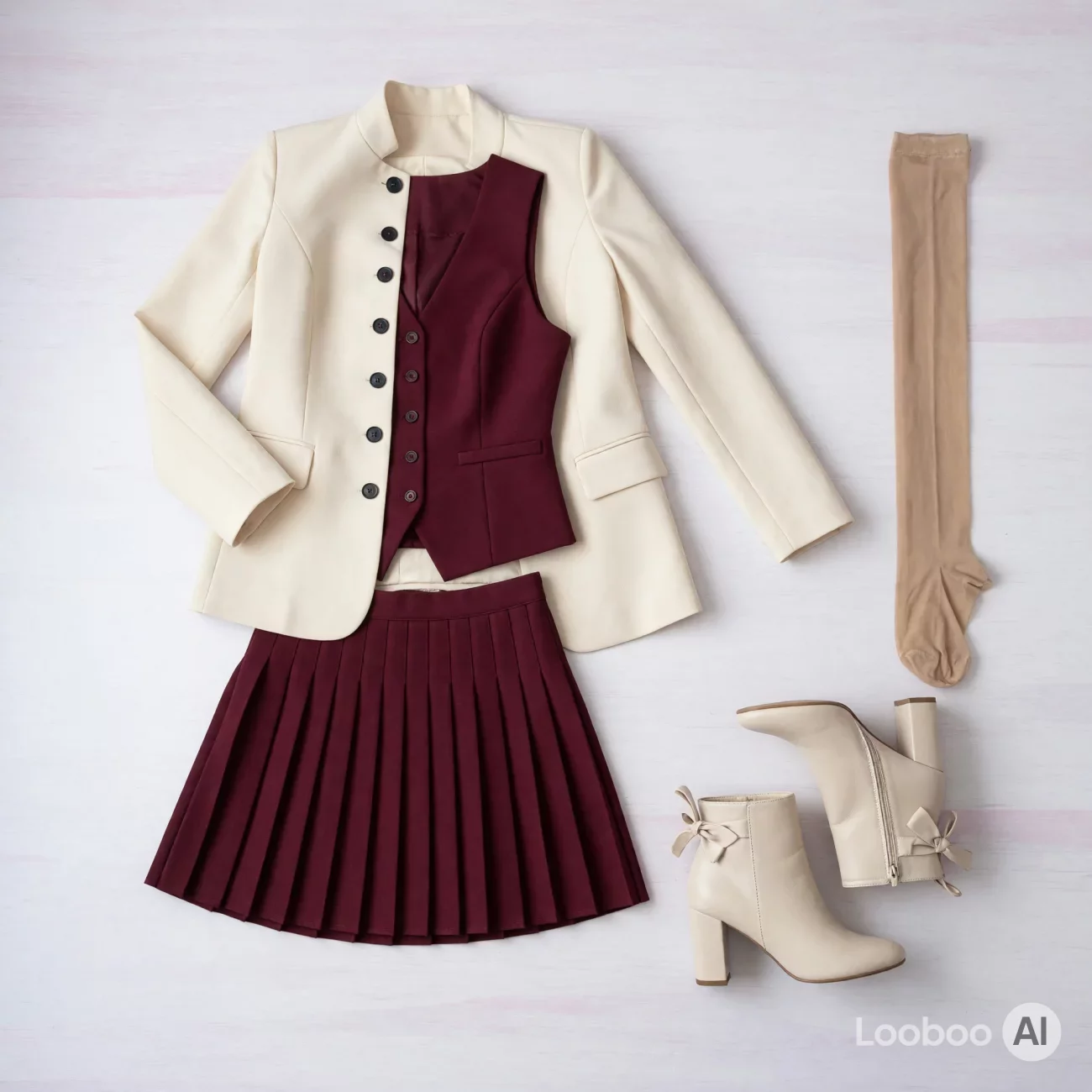 Burgundy and Cream Preppy Ensemble