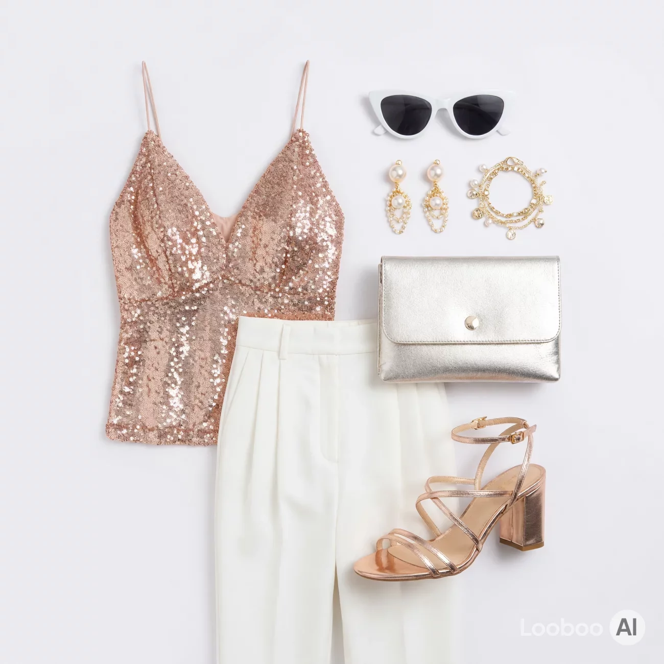 Conjunto Brillante de Lentejuelas Rosa Dorado para Noche ✨