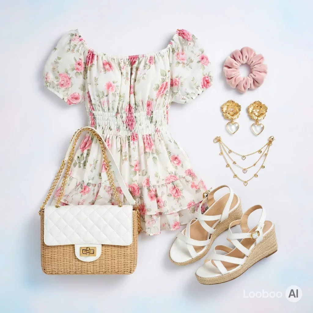 Robe mini romantique fleurie à épaules dénudées 10