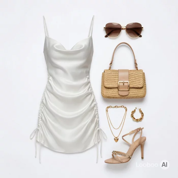 Dreamy White Satin Ruched Coquette Dress 🌸