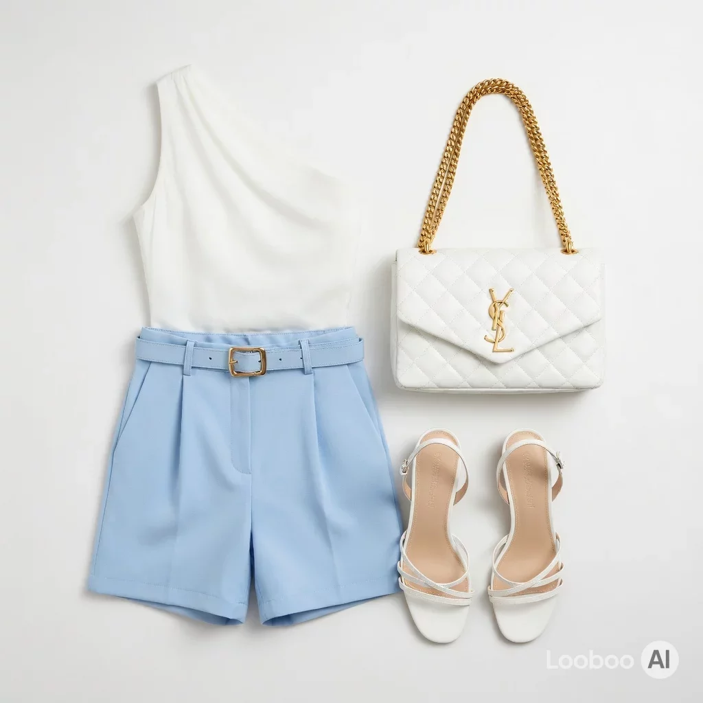 Top de um ombro com shorts sob medida