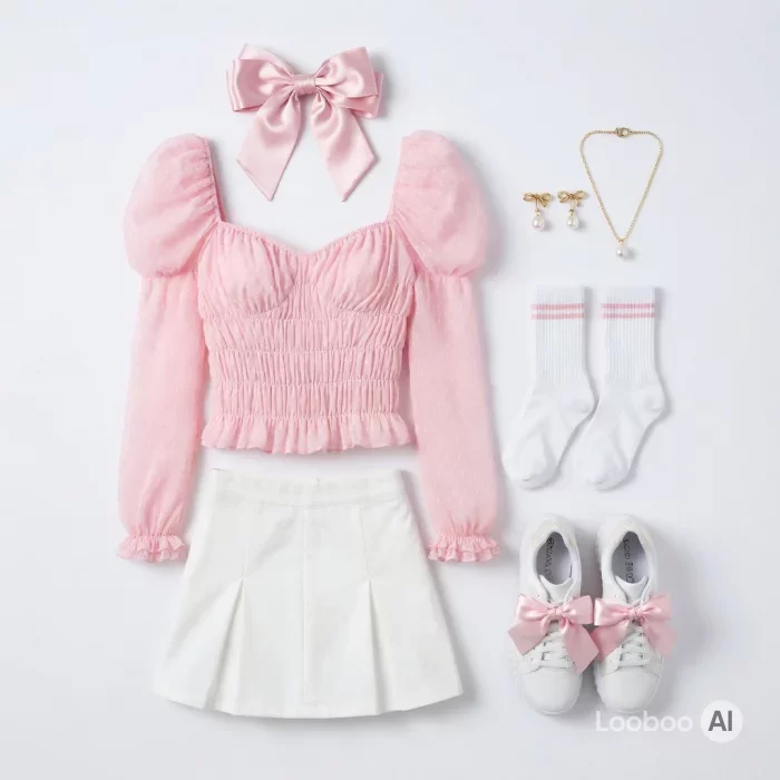 Coquette Pink Blouse and White Skirt