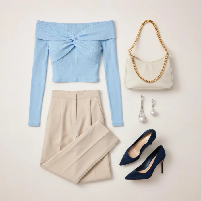 Quiet Luxury Blue Crop Top Ensemble 30