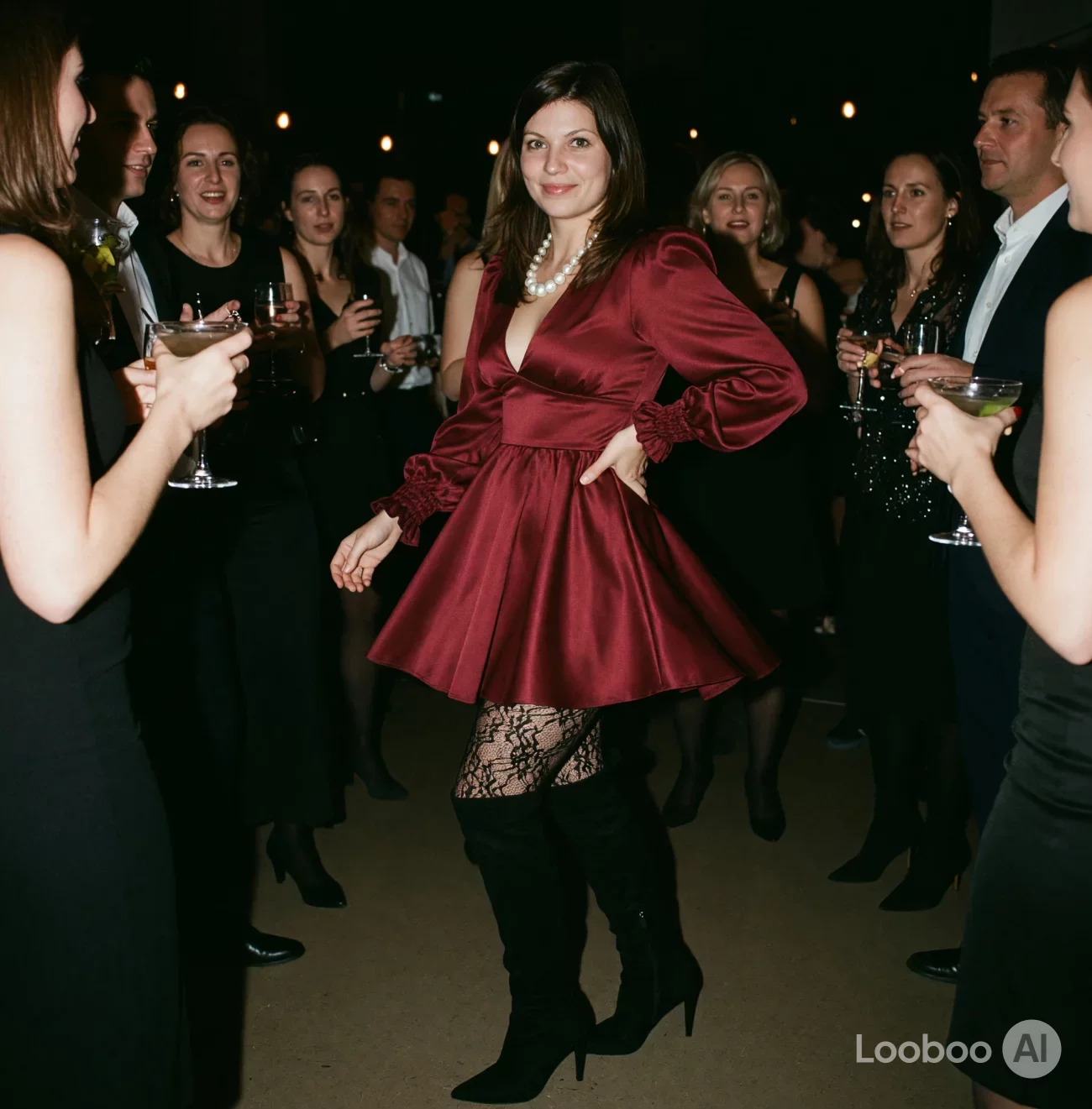 Burgundy Satin Mini Dress Evening Look 7